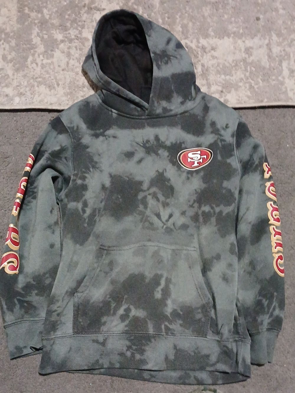 Kids NFL San Francisco 49ers Tie-Dye Hoodie Black & Gray with Red Logo M 10-12